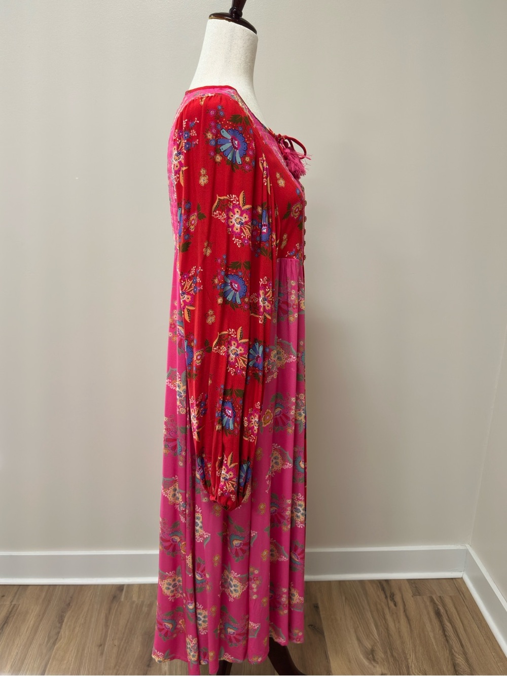 Spell Red & Pink Floral Midi Dress | Size Small - Picture 8 of 12